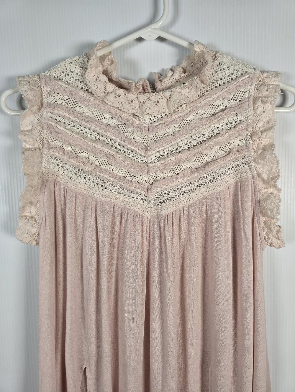 POL Women's Blush Pink Crochet High Neck Sleeveless Blouse S Fairy Cottagecore